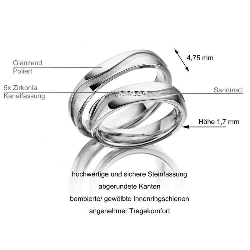 Trauringe Partnerringe Sterlingsilber 925 Zirkonia Marrya SI-20 Info