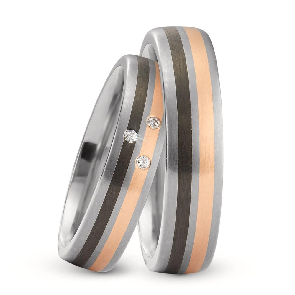 Trauringe Titan, Carbon & Rotgold 750 Brillant 0,030 ct.