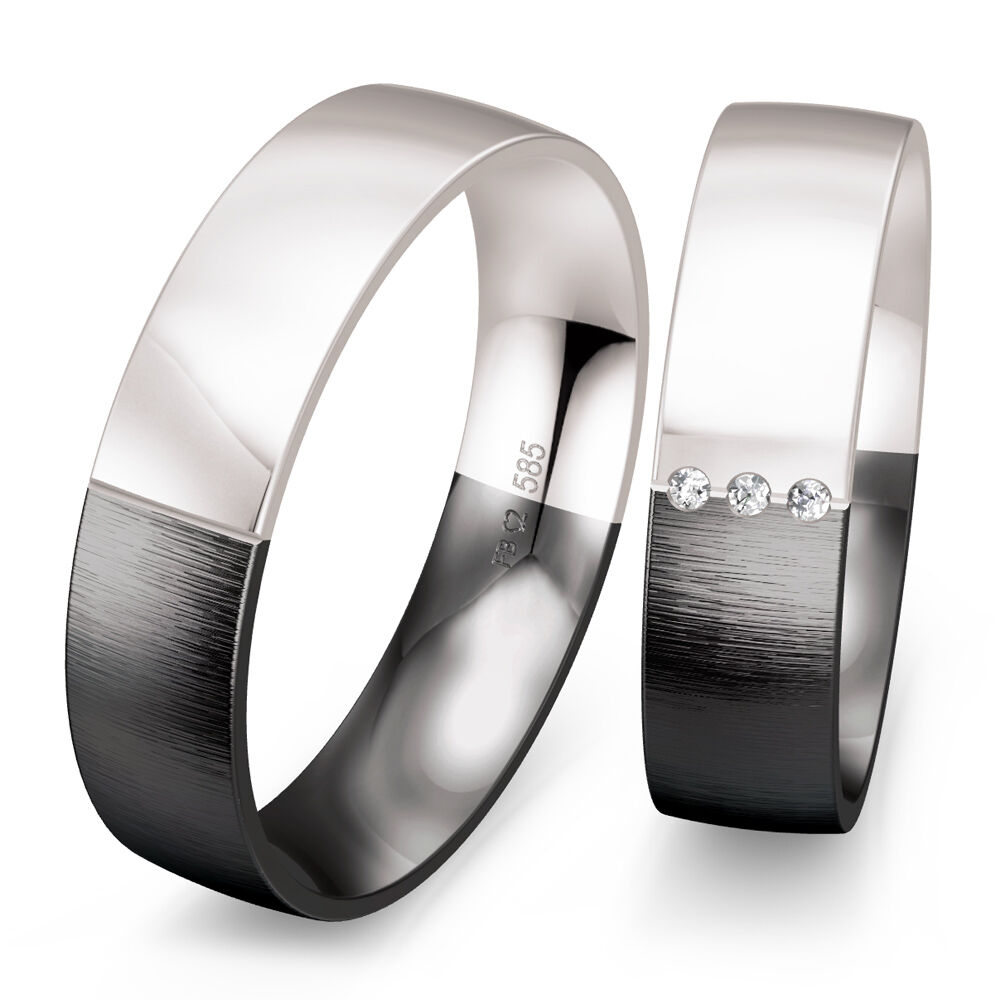 Trauringe Bicolor Weißgold & Graugold Brillant 0.030 ct