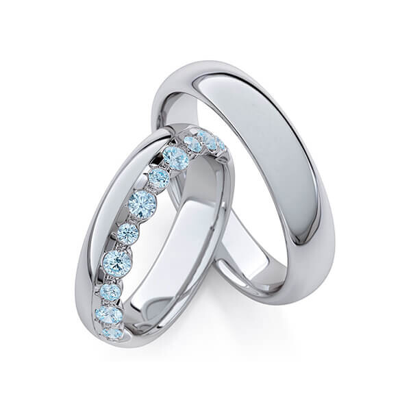 Trauringe Memoire Graugold 585 Skyblue zus. 0,475 ct. RU-1763