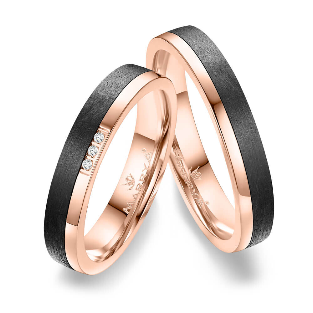 Trauringe Partnerringe Roségold Carbon Zirkonia CA14