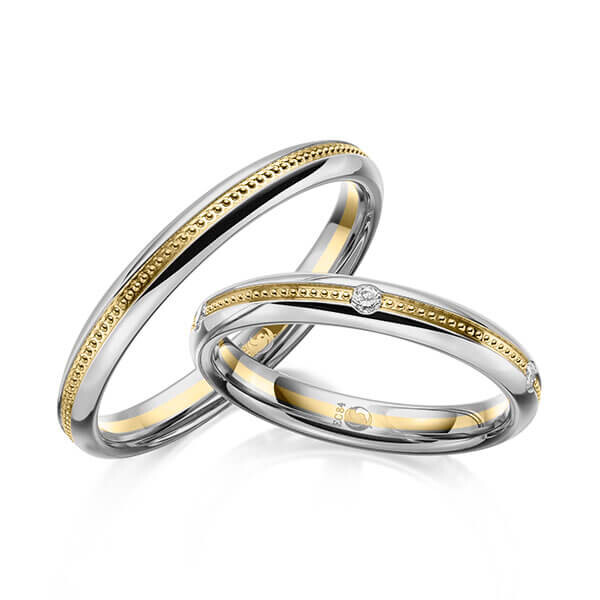 Trauringe Gelbgold Platin Perlfuge RU-1620
