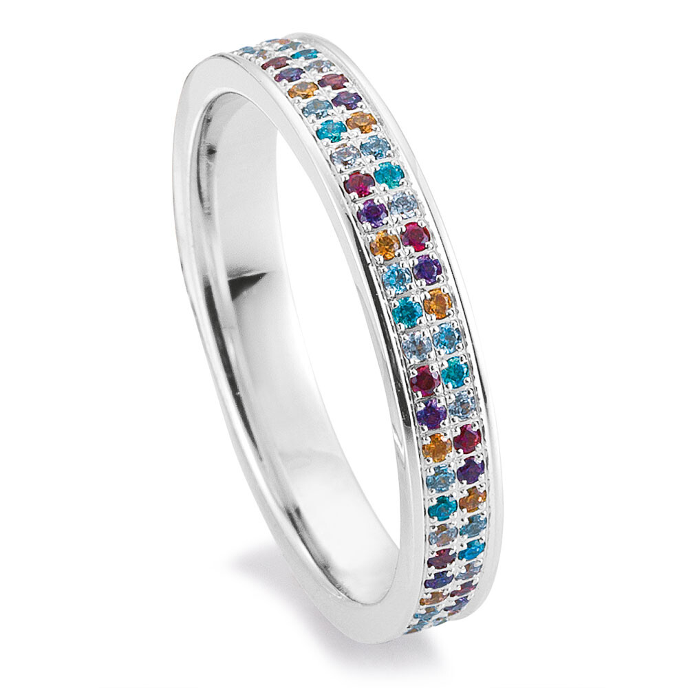 Verlobungsring Weißgold 48/06467 mit farbigen Brillanten
