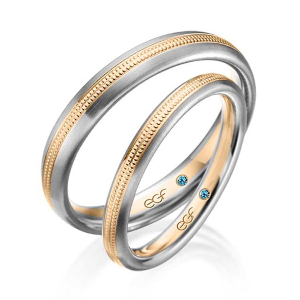 Trauringe Bicolor Graugold & Roségold Perlfuge F-1340-1