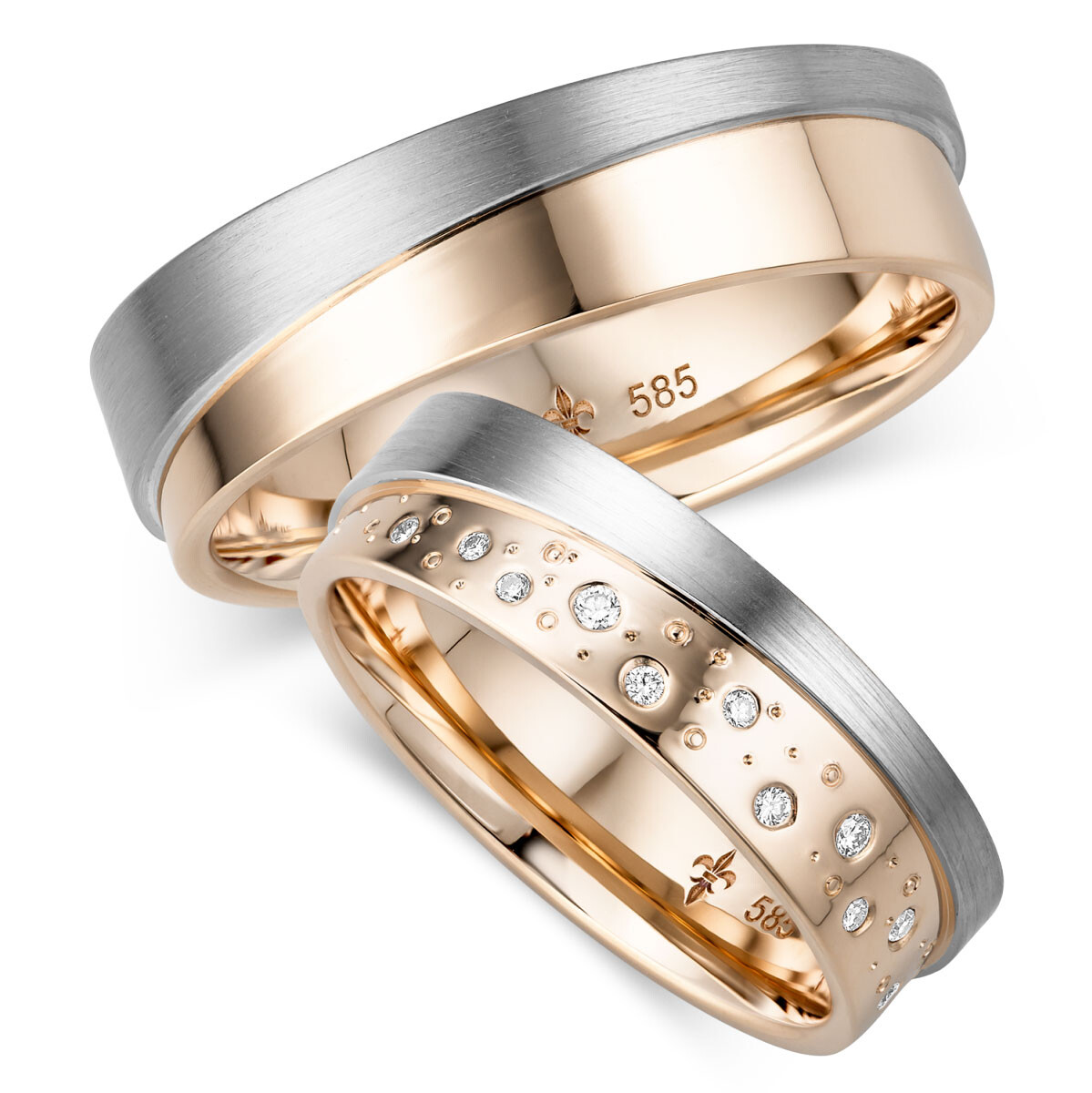 Trauringe TR-0-00009 & TR-1-00009 Celine Roségold & Weißgold