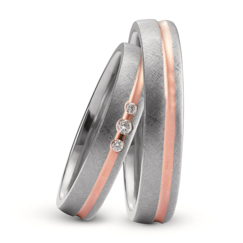 Trauringe Titan & Rotgold 750 eismatt Brillant 0,040 ct.