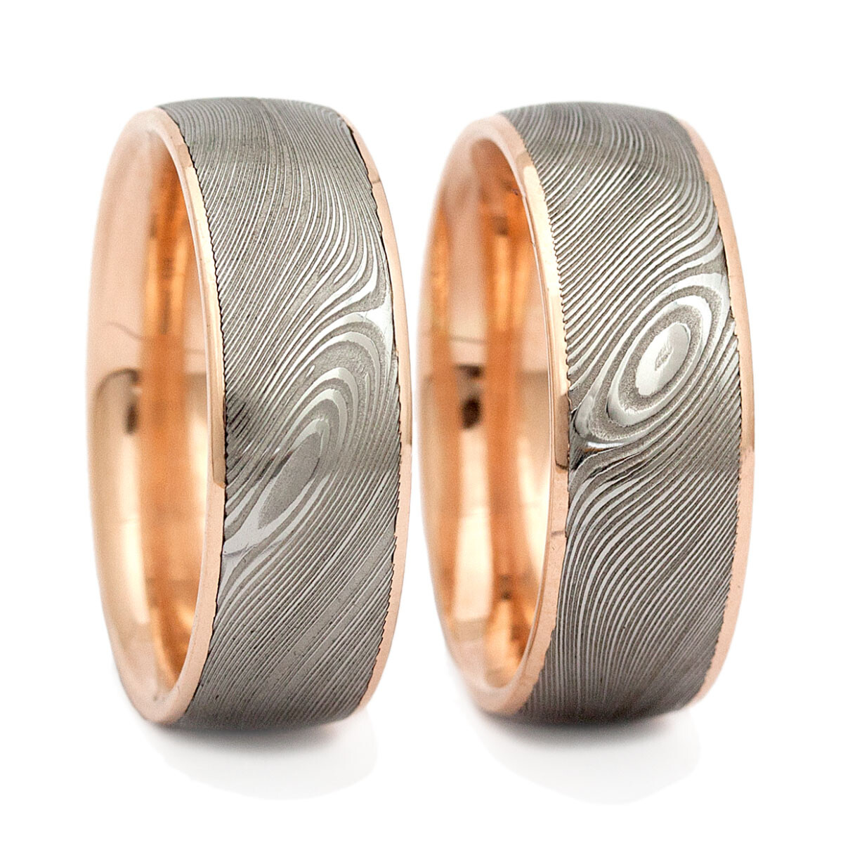 Damaszenerstahl Eheringe mit Roségold