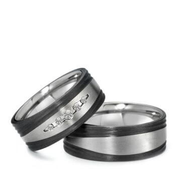 Trauringe Titan & Carbon Brillant 0,090 ct.