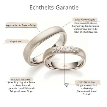 Trauringe Haselnussgold matt Square Brillant AG31496
