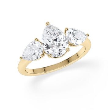 Diamantring Three Stone Lab-Grown Tropfen Pear Gelbgold RU-1876