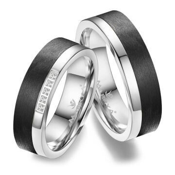 Trauringe Partnerringe Weißgold Carbon Zirkonia CA15