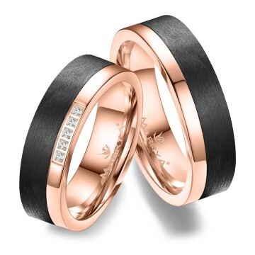 Trauringe Partnerringe Roségold Carbon Zirkonia CA15