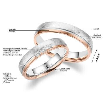 Partnerringe Trauringe Edelstahl Rosé Eismatt Marrya ES-34 Info