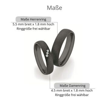 Schwarze Eheringe Zirkonium 60er Matt 0,045 ct.