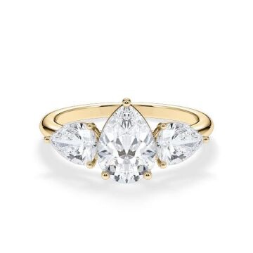 Diamantring Three Stone Lab-Grown Tropfen Pear Gelbgold RU-1876