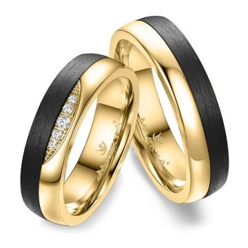 Trauringe Partnerringe Gelbgold Carbon Zirkonia CA12