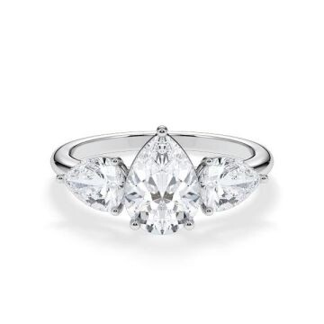 Diamantring Three Stone Lab-Grown Tropfen Pear Platin RU-1876