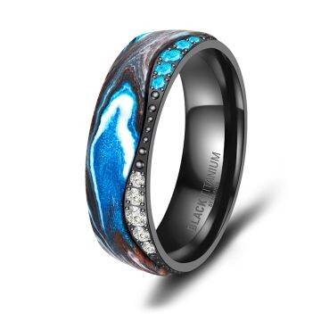 Eheringe Black Titanium Blue Ocean Zirkonia BT-15