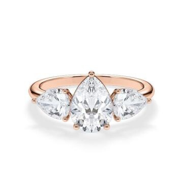 Diamantring Three Stone Lab-Grown Tropfen Pear Rotgold RU-1876