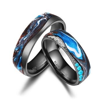 Eheringe Black Titanium Blue Ocean Zirkonia BT-15