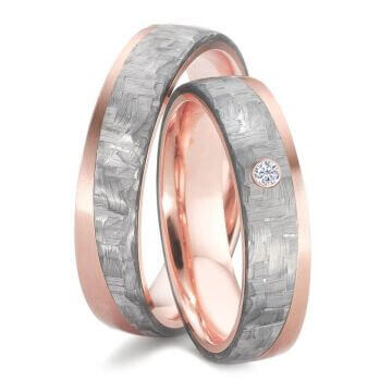Trauringe Carbon grau & Rotgold 585 Brillant 0,020 ct.