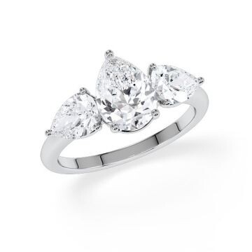 Diamantring Three Stone Lab-Grown Tropfen Pear Platin RU-1876