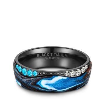 Eheringe Black Titanium Blue Ocean Zirkonia BT-15
